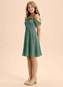 Azazie Anselie Junior Eucalyptus A-Line Pleated Stretch Satin Dress image4