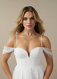 Azazie Maia Wedding Dresses Diamond White A-Line Off the Shoulder Tulle Dress image12
