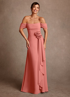 Azazie Amherst Mother of the Bride Dresses Salmon Pink A-Line Off the Shoulder Chiffon Dress image1