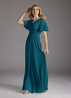 Azazie Morning Glory Abiti per la Madre della Sposa Abito A-Line in Chiffon Increspato con Scollo a V Blu Inchiostro image4