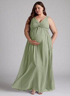 Azazie Yetta Maternity Bridesmaid Dresses A-Line V-Neck Gathered Chiffon Floor-Length Dress image7