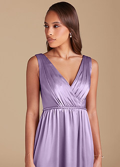 Azazie Tanicia Final Sale Lilac A-Line Pleated Metallic Satin Dress image2
