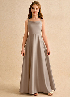 Azazie Joella Girls Formal Flower Girl Dresses Taupe A-Line Pleated Stretch Satin Dress image4