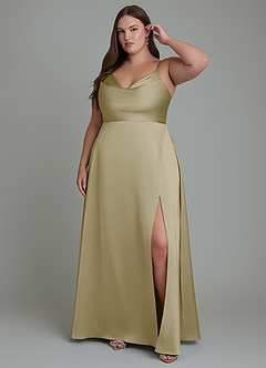 Azazie Sarella Bridesmaid Dresses Moss Green A-Line Pleated Stretch Satin Dress image6