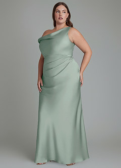 Azazie Emerson Jurken voor bruidsmeisjes Jurk van Stretch Satijn met Zeemeermin Off-shoulder Agave image11