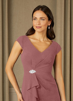 Azazie Nola Mother of the Bride Dresses Desert Rose Sheath V-Neck Pleated Chiffon Dress image4