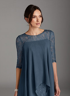 Azazie Flo Abiti per la Madre della Sposa Abito A-Line in Chiffon Pizzo Blu Nettuno image2