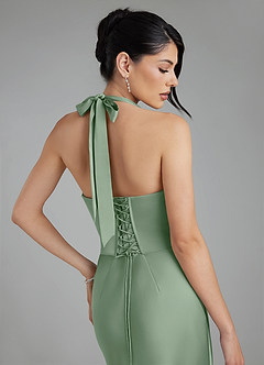 Azazie Torrance Vestidos de damas de honor Vestido de Matcha de Satén Elástico de Corte Sirena con Corsé image2