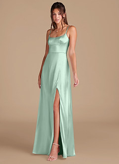 Azazie Halsey Brautjungfernkleider A-Linie Seitliche Cut-Outs Metallischer Satin Kleid Agave image4