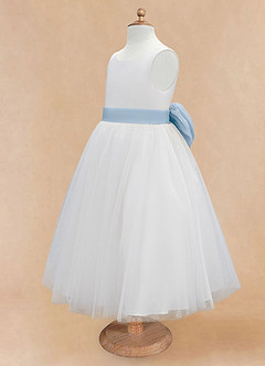 Azazie Kavi Flower Girl Dresses Ivory Powder Blue A-Line Bow Matte Satin Dress image9