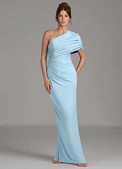 Azazie Essence Robes de demoiselle d'honneur Robe Fourreau en Jersey extensible de qualité supérieure Une épaule Bleu Ciel image4