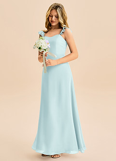 Azazie Mavie Junior Abito A-Line in Chiffon Increspato Sea Glass image1