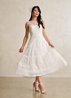 Azazie Azul Wedding Dresses Diamond White A-Line Sweetheart Lace Tulle Dress image1
