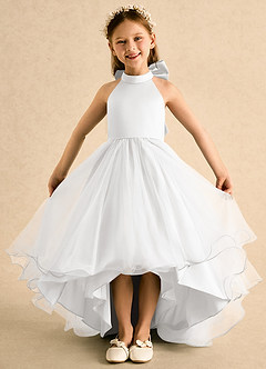 Azazie Melina Abiti da Ragazza di Fiori Abito A-Line in Tulle Plissettato Bianco image3