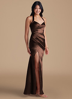 Azazie Emeria Bridesmaid Dresses Ganache Sheath Side Slit Metallic Satin Dress image6