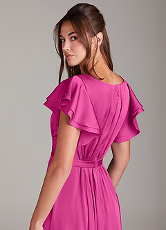 Azazie Daphne Modest Bridesmaid Dresses A-Line Ruched Stretch Satin Floor-Length Dress image2