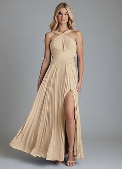 Azazie Hosanna Abiti da Damigella Abito A-Line in Chiffon Plissettato Champagne image6