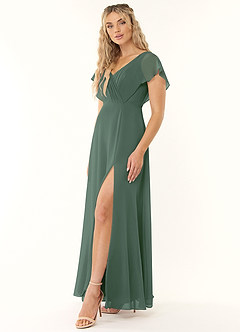 Azazie Rylee Brautjungfernkleider A-Linie Plissee Chiffon Kleid Eukalyptus image3