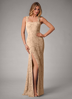 Azazie Luci Bridesmaid Dresses Champagne Mermaid Pleated Floral Burnout Convertible Dress image1