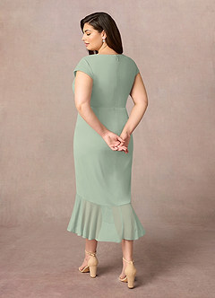 Azazie Renetta Mother of the Bride Dresses Dusty Sage Sheath V-Neck Pleated Mesh Dress image11