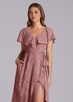 Azazie Lainey Vestidos de madrinha de casamento Vestido Rosa Empoeirada de Esgotamento Floral de Linha A com com bolsos image7