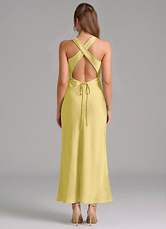 Azazie Evadne Vestidos de damas de honor Vestido de Canario de Satén Elástico de Corte Recto con Plisado image5