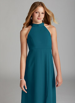 Azazie Clarice Junior Ink Blue A-Line Side Slit Chiffon Dress image3