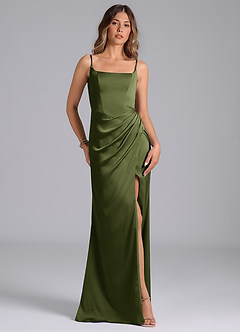 Azazie Donielle Bridesmaid Dresses Olive Mermaid Corset Stretch Satin Dress image4