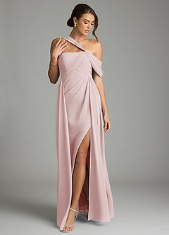 Azazie Kassandra 신부 들러리 드레스 A라인 오프 더 숄더 쉬폰 바닥 길이 드레스 image3