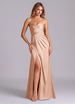 Azazie Sabrine Final Sale Rose Gold A-Line Sweetheart Neckline Stretch Satin Dress image1