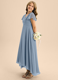 Azazie Induh Junior Abito A-Line in Chiffon Plissettato Blu Polveroso image4