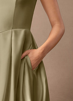 Azazie Fulton Mother of the Bride Dresses Moss Green A-Line Pleated Stretch Satin Dress image7