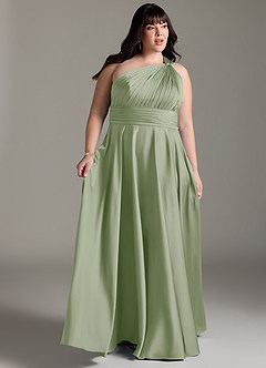 Azazie Charlize Bridesmaid Dresses Dusty Sage A-Line One Shoulder Stretch Satin Dress image11