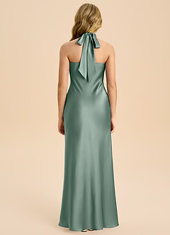 Azazie Chickie Junior Silver Sage Sheath Pleated Stretch Satin Dress image2