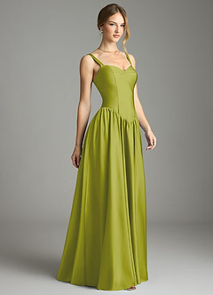 Azazie Evadina Bridesmaid Dresses Lemongrass A-Line Corset Stretch Satin Dress image4