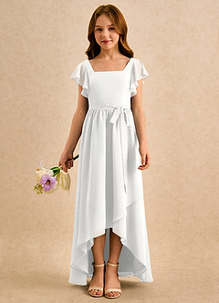 Azazie Milly Girls Formal Abiti da Ragazza di Fiori Abito A-Line in Chiffon Plissettato Bianco image3