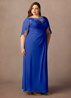Azazie Hera Mother of the Bride Dresses Royal Blue A-Line Lace Capelet Chiffon Dress image10