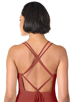 Azazie Farren Bridesmaid Dresses Terracotta A-Line Pleated Chiffon Convertible Dress image2