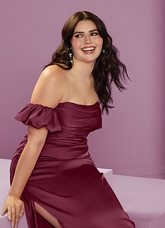 Barbie ♥ Azazie Vestidos de damas de honor Vestido de Mora de Satén Elástico de Corte Recto Convertible con Vestidos sin tirantes image16