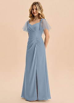 Azazie Indy Junior Dusty Blue Sheath Ruched Chiffon Dress image2