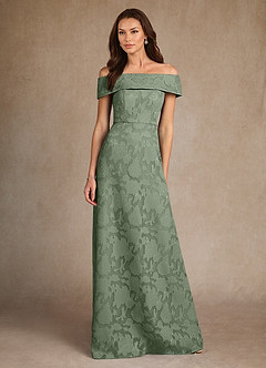 Azazie Medford Kleider für die Brautmutter A-Linie Schulterfrei Blumen-Burnout Kleid Matcha image4