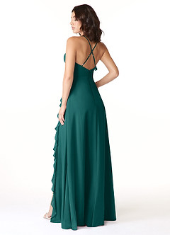 Azazie Tarni Bridesmaid Dresses Peacock A-Line Chiffon Dress image2