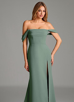 Azazie Riley Robes de demoiselle d'honneur Robe Fourreau Convertible en Mousseline de soie Épaule décolletée Eucalyptus image2