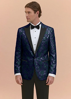 front Joseph Dunkelmarine Formelles Jacquard-Smokingjackett mit spitzem Revers