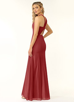 Azazie Rue Vestidos de damas de honor Vestido de Óxido de Gasa de Corte en A con Halter image5