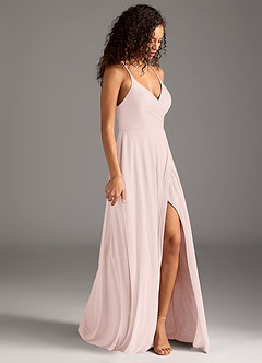 Azazie Davis Final Sale Blushing Pink A-Line Pleated Mesh Dress image4