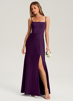 Azazie Lidia Bridesmaid Dresses Grape Mermaid Side Slit Stretch Satin Dress image1