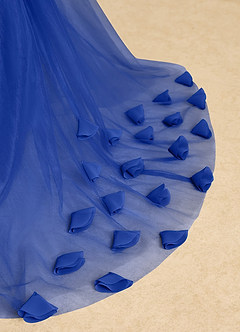 Azazie Lorita Robe Demoiselle D'honneur Fillette Robe Trapèze en Tulle Perlé Bleu Roi image9