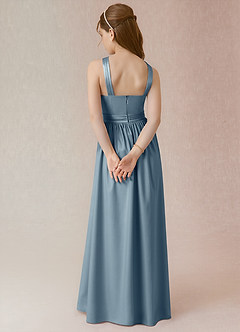 Azazie Jiya Junior Dusty Blue A-Line Pleated Stretch Satin Dress image2