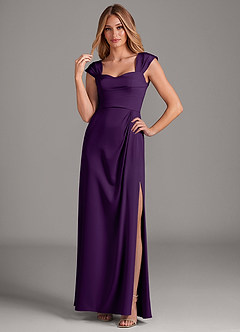 Azazie Laila Bridesmaid Dresses Grape A-Line Pleated Stretch Satin Dress image3